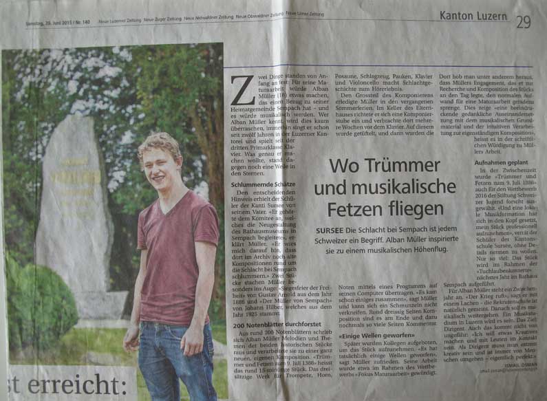 365 x Sempach Travail de Maturité d'Alban Müller évoquée dans la presse lucernoise